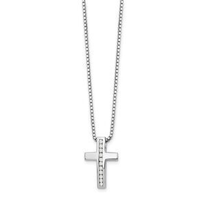 Diamond Cross Necklace in Rhodium Plated Silver, 18-20 Inch